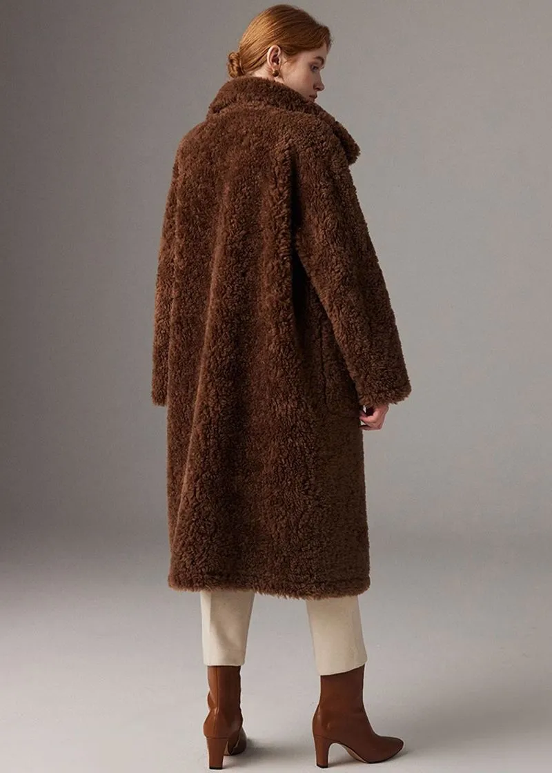 Larissa Coffee Wool Fur Teddy Coat