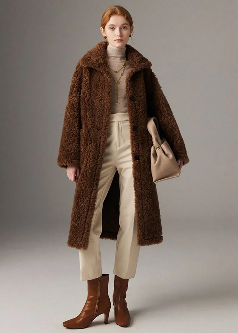 Larissa Coffee Wool Fur Teddy Coat