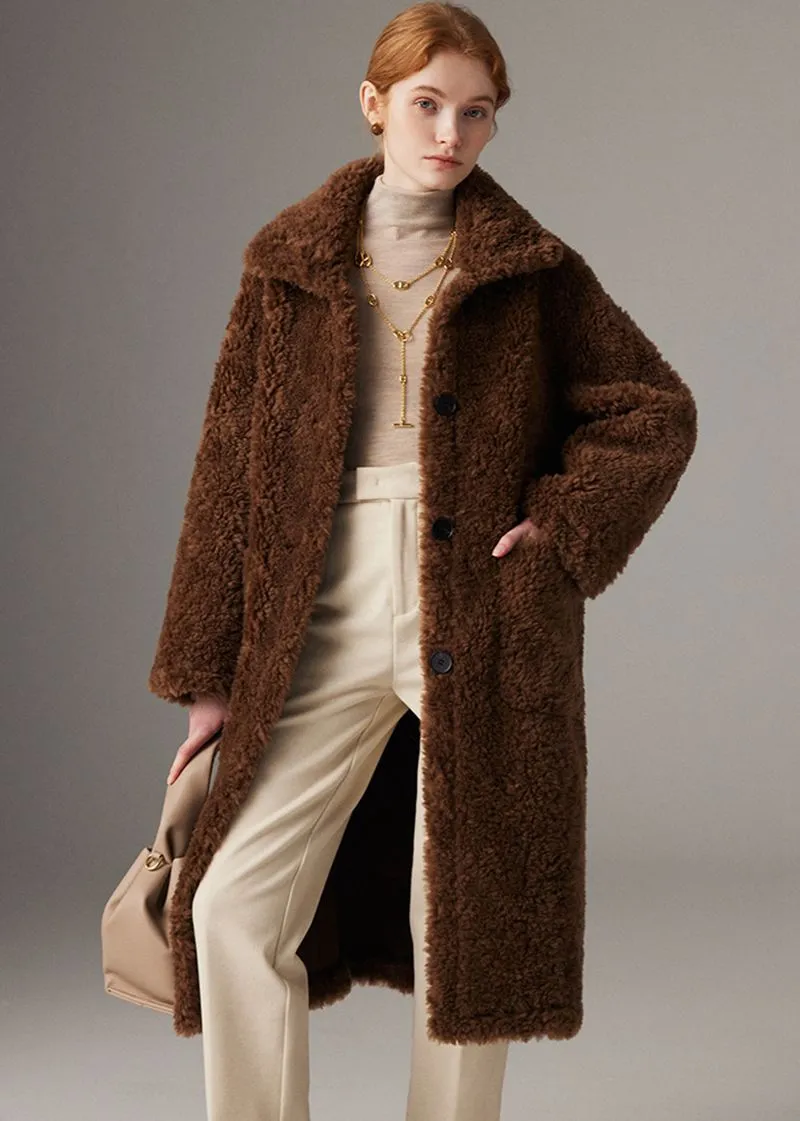 Larissa Coffee Wool Fur Teddy Coat