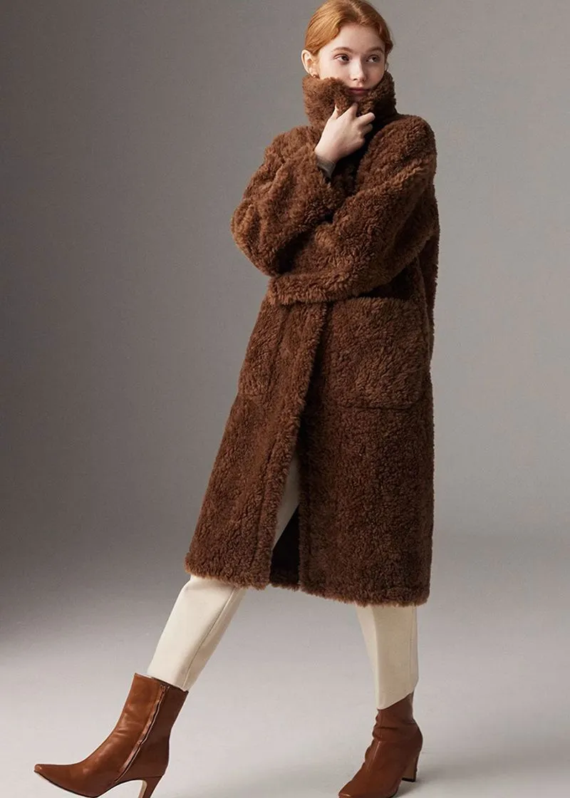 Larissa Coffee Wool Fur Teddy Coat