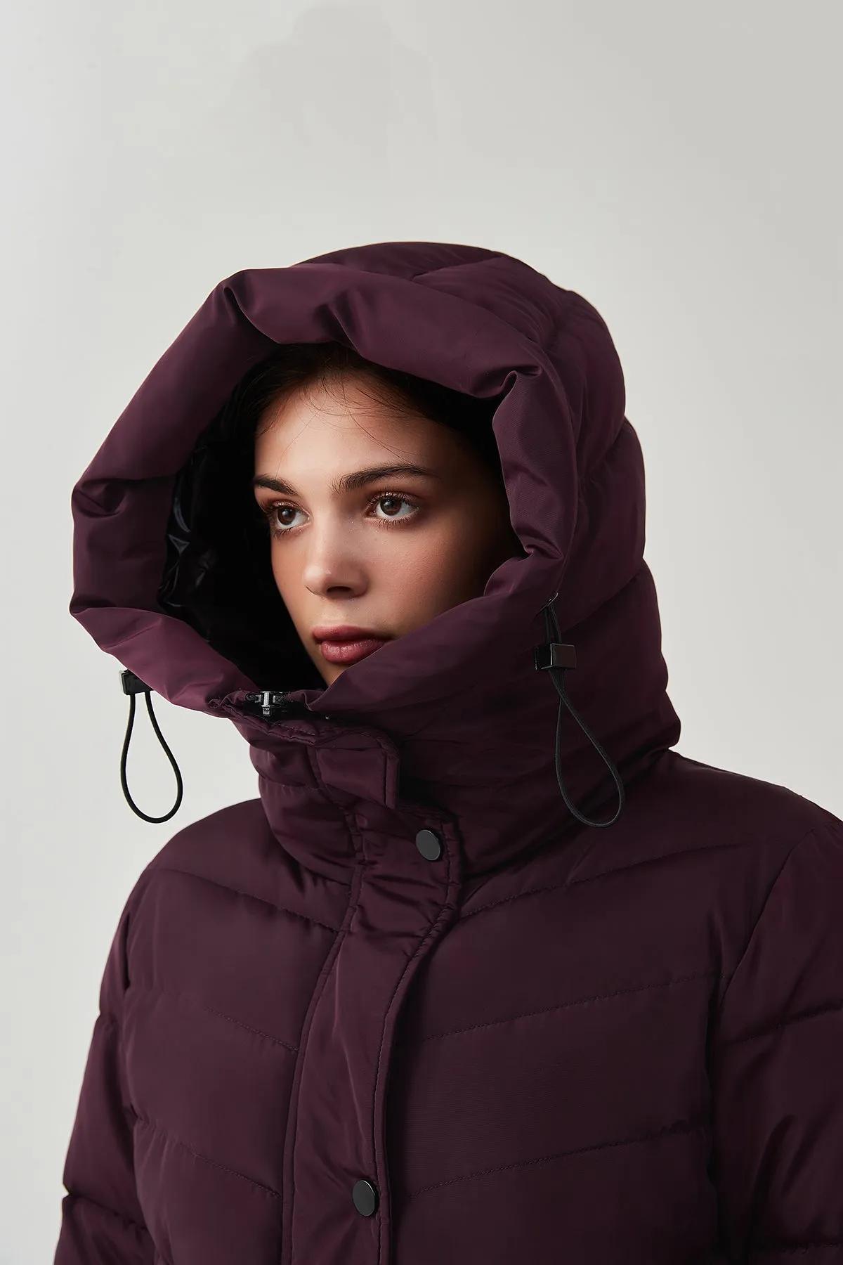 Long Puffer Coat with drop hood