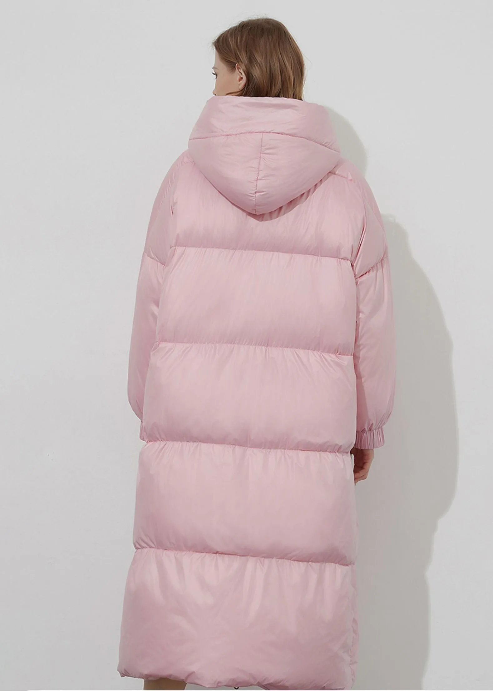 Lorelei Pink Hooded Down & Feather Fill Puffer Long Coat