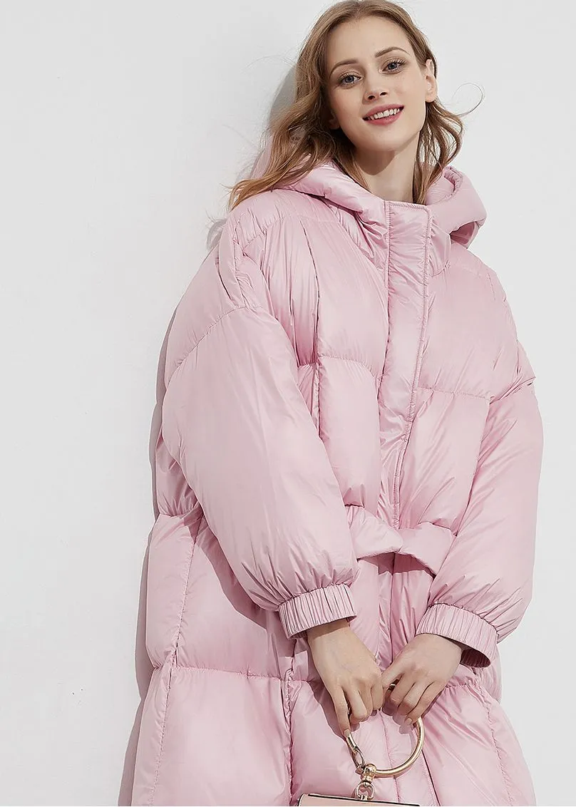 Lorelei Pink Hooded Down & Feather Fill Puffer Long Coat