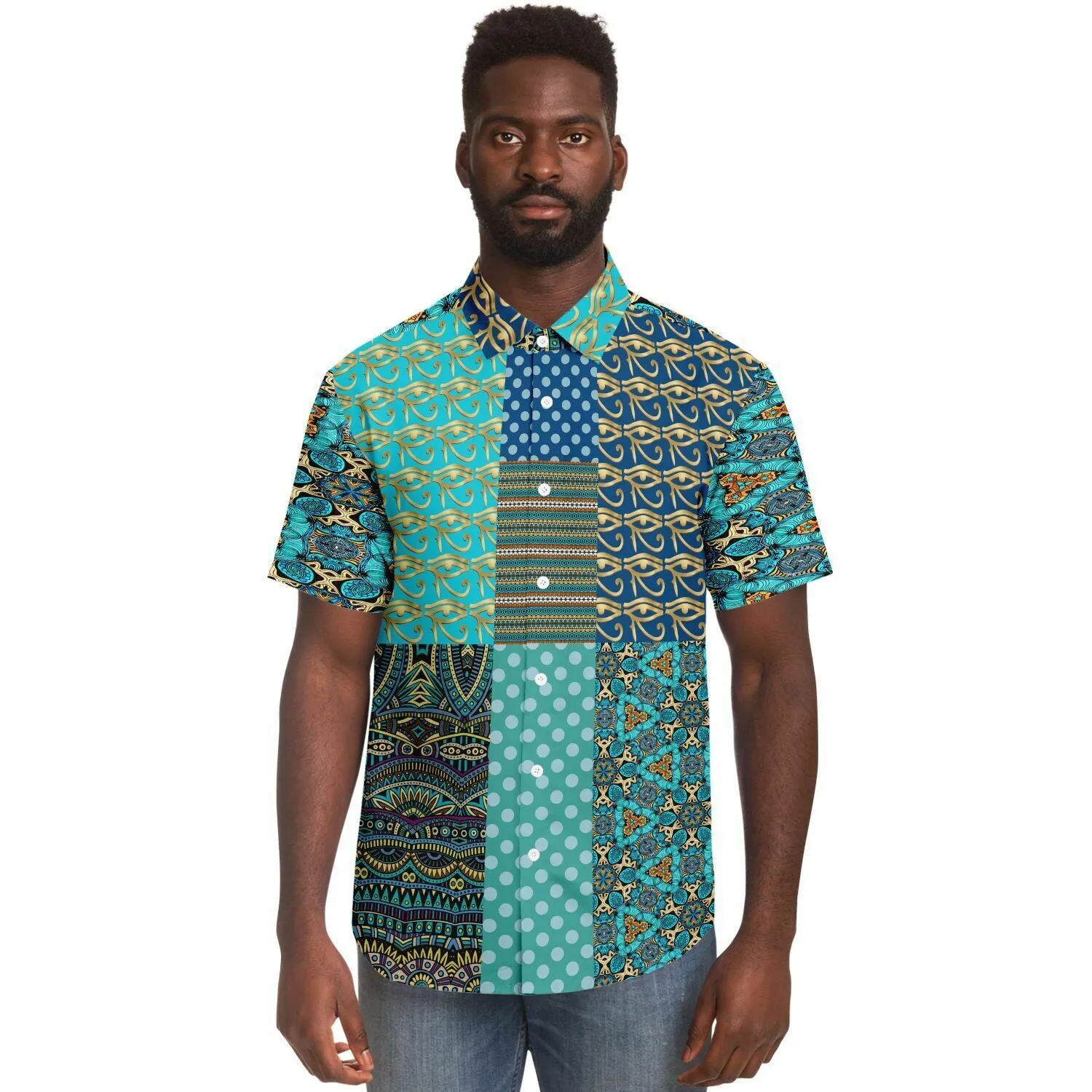 Many Blessings Horus Eye Patchwork Button Down Shirt