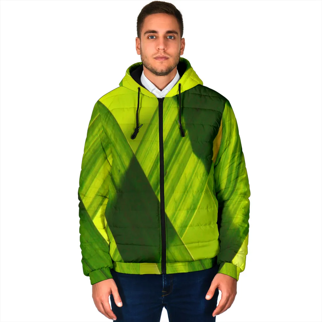 Men's Padded Hooded Jacket - Green Grass Design