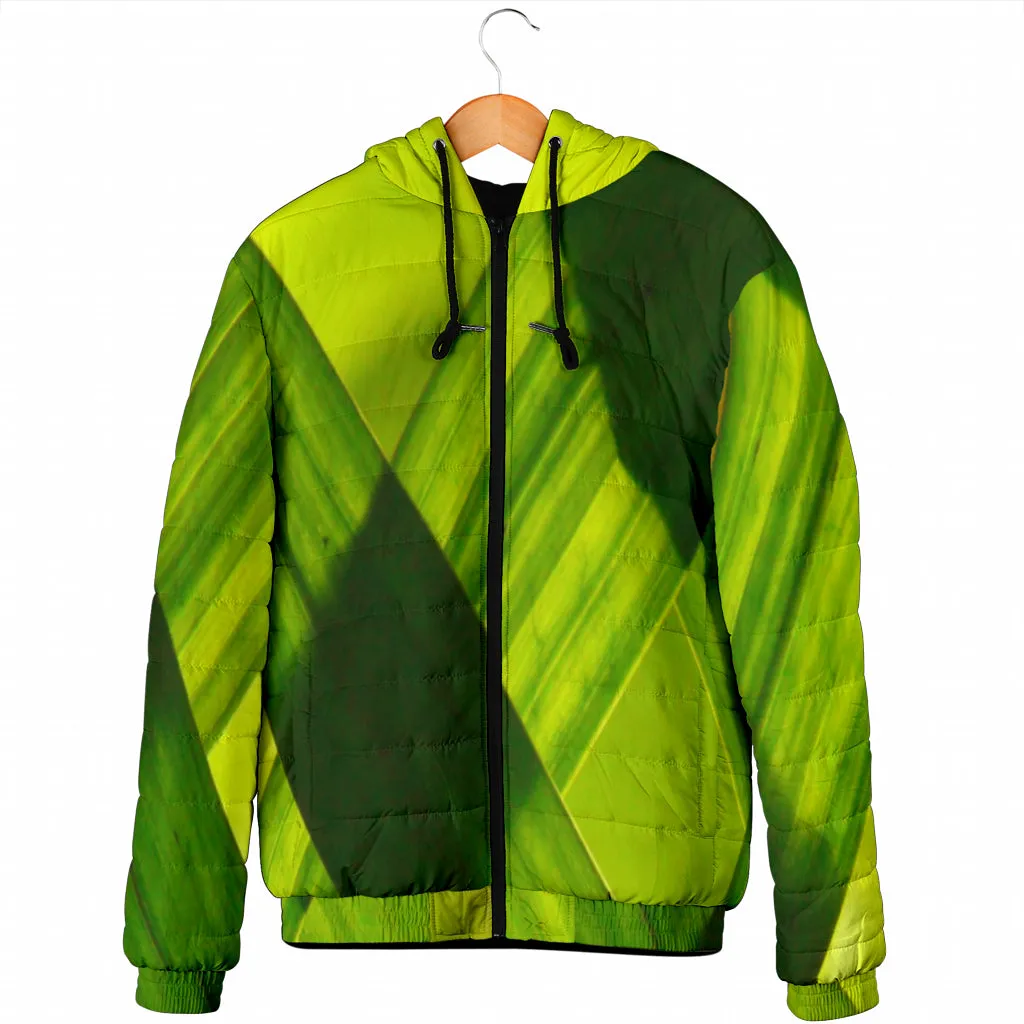 Men's Padded Hooded Jacket - Green Grass Design