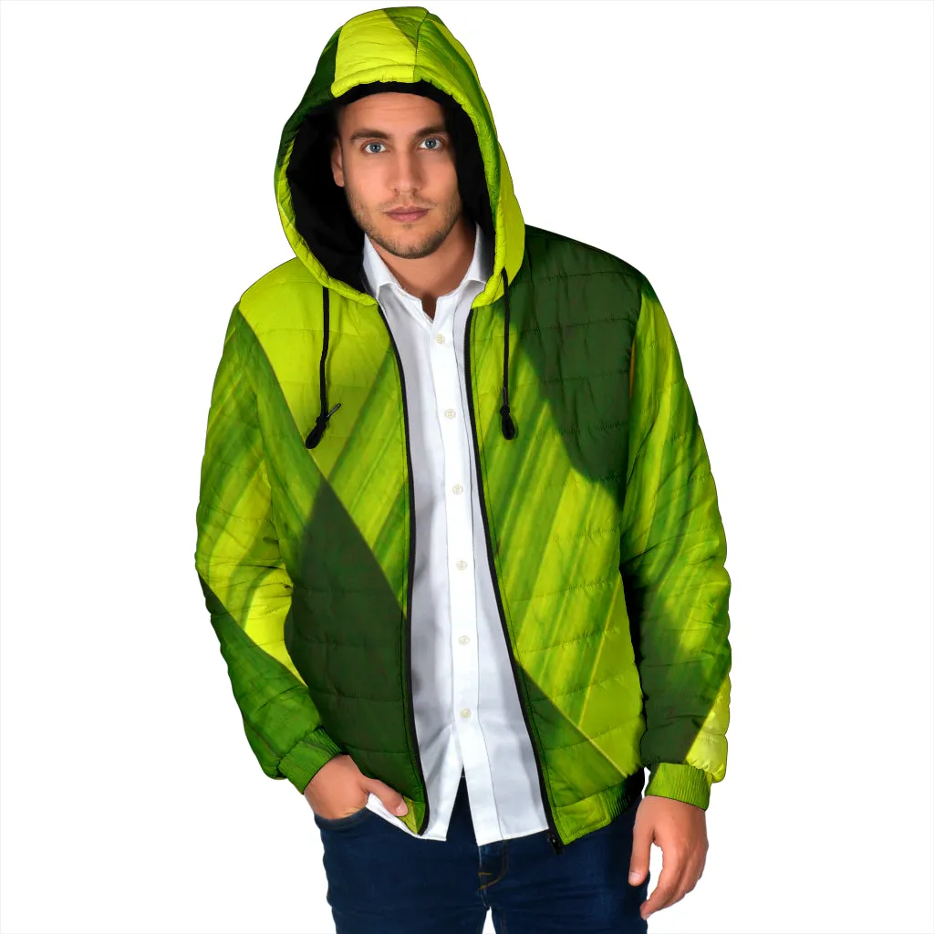 Men's Padded Hooded Jacket - Green Grass Design