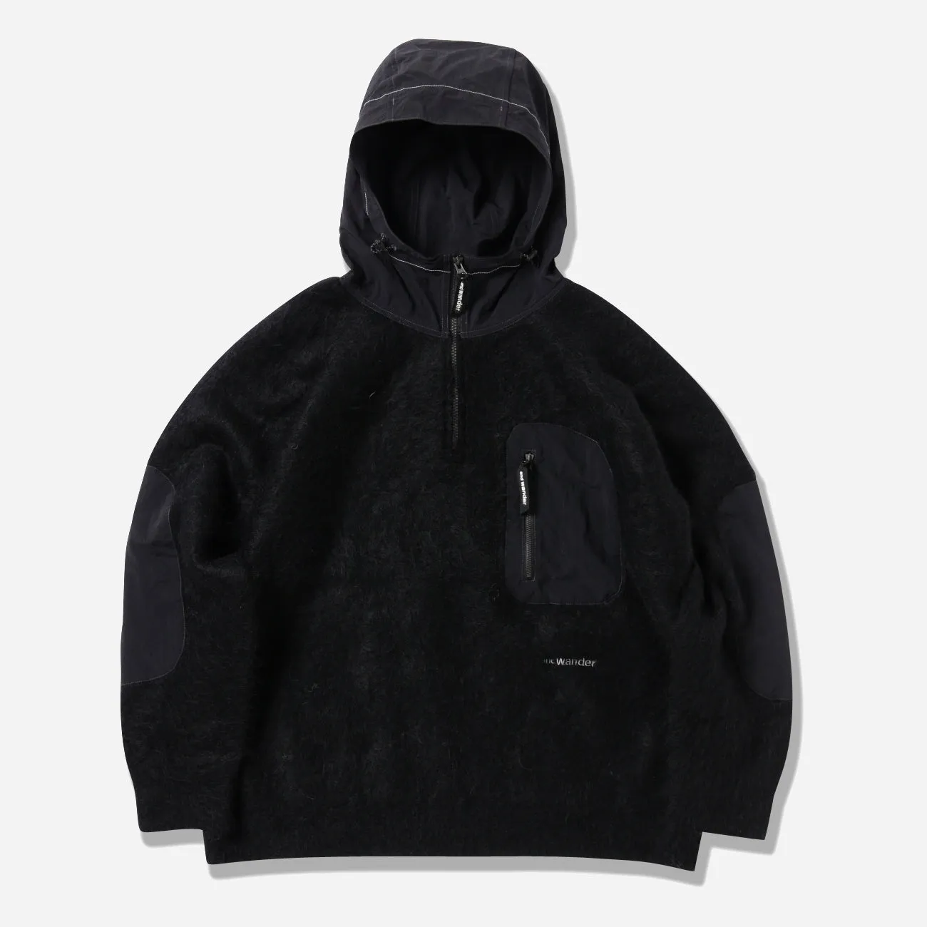 mohair wool knit hoodie - Black