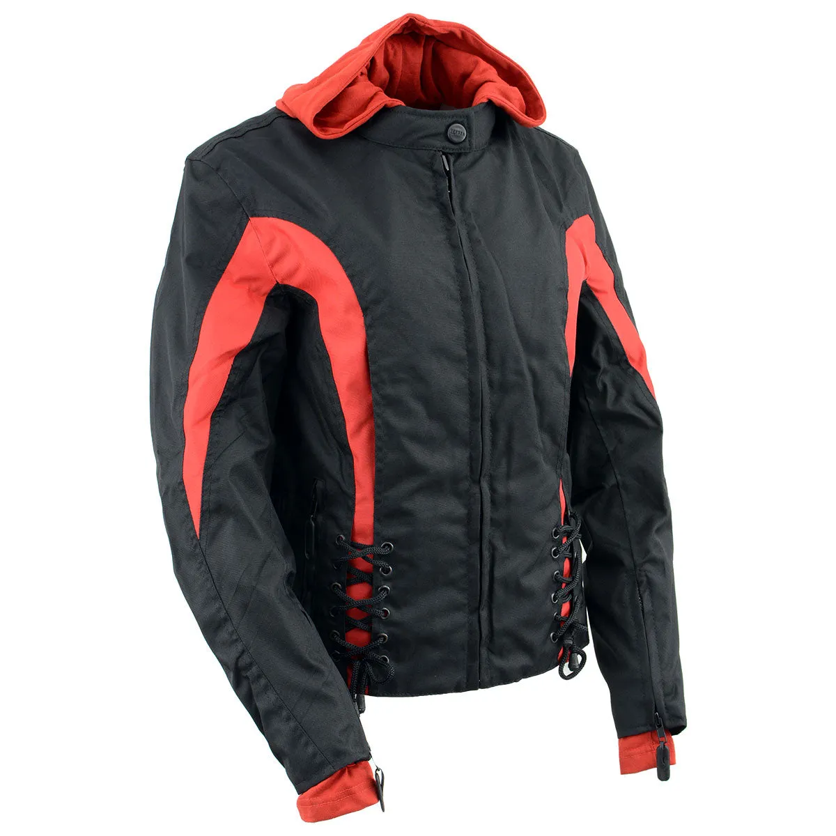 NexGen SH1998 Ladies Red and Black Textile Racer Jacket with Removable