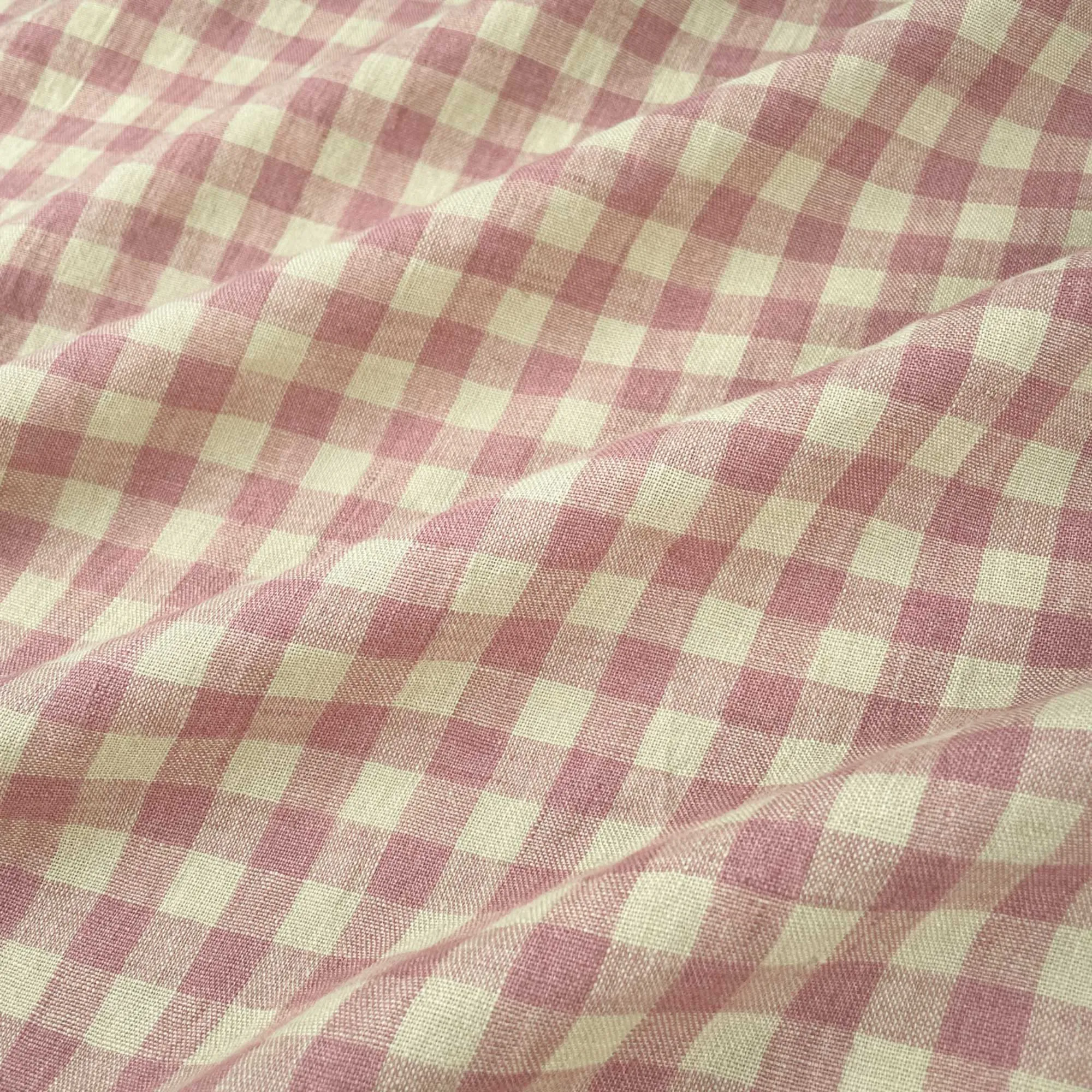 Nougat Laundered Linen Gingham Fabric in Pink & Cream