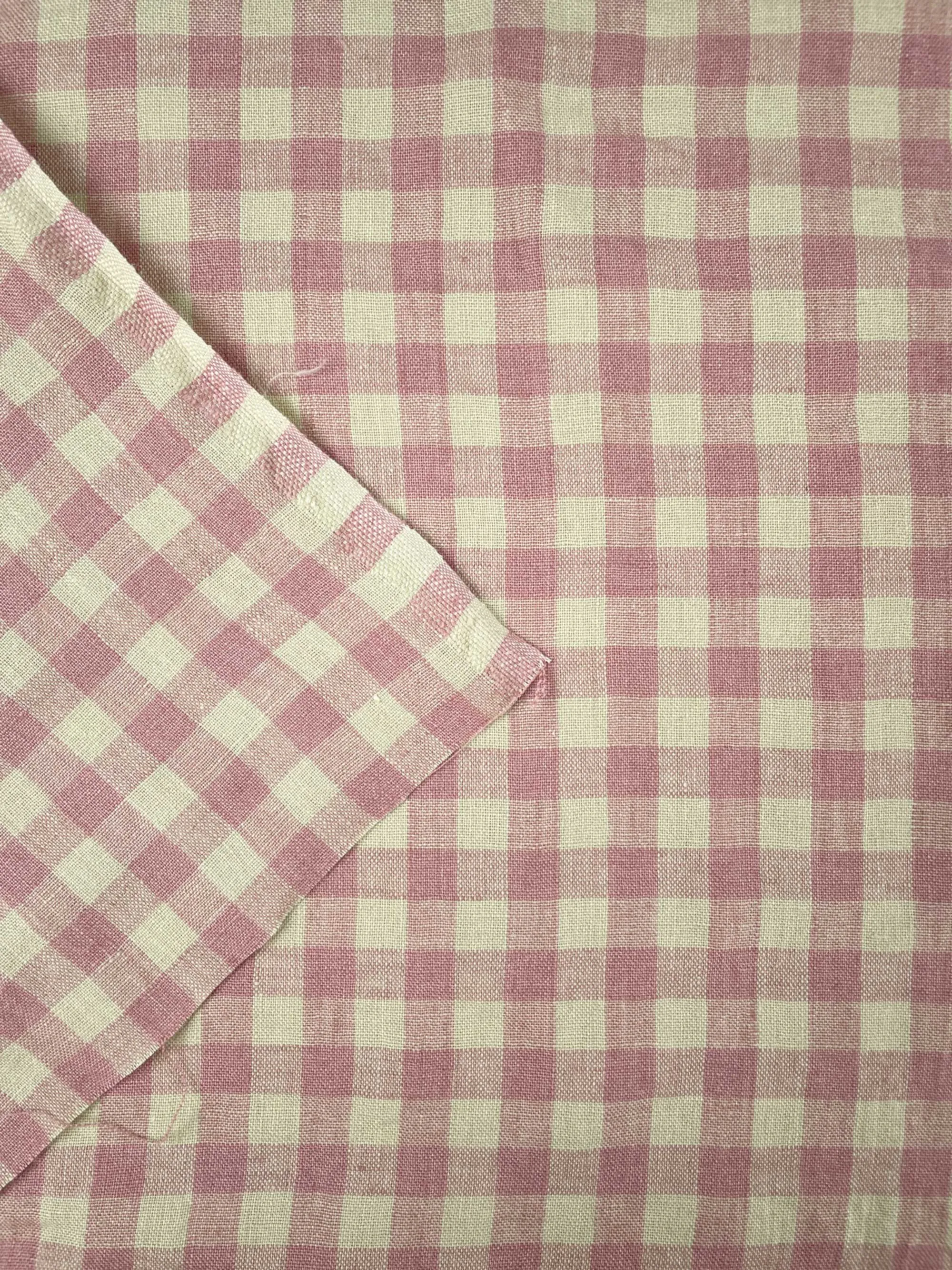 Nougat Laundered Linen Gingham Fabric in Pink & Cream