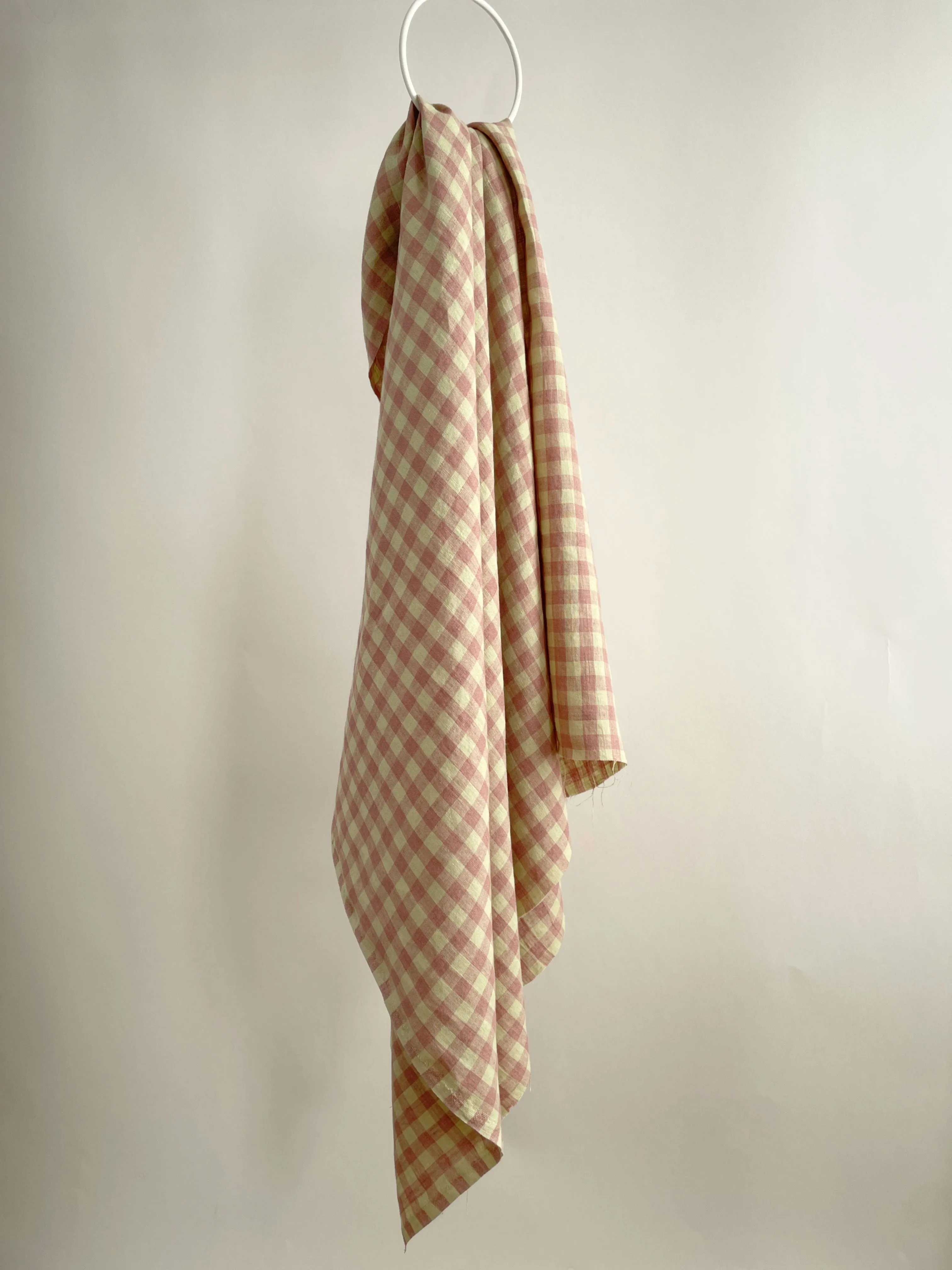 Nougat Laundered Linen Gingham Fabric in Pink & Cream