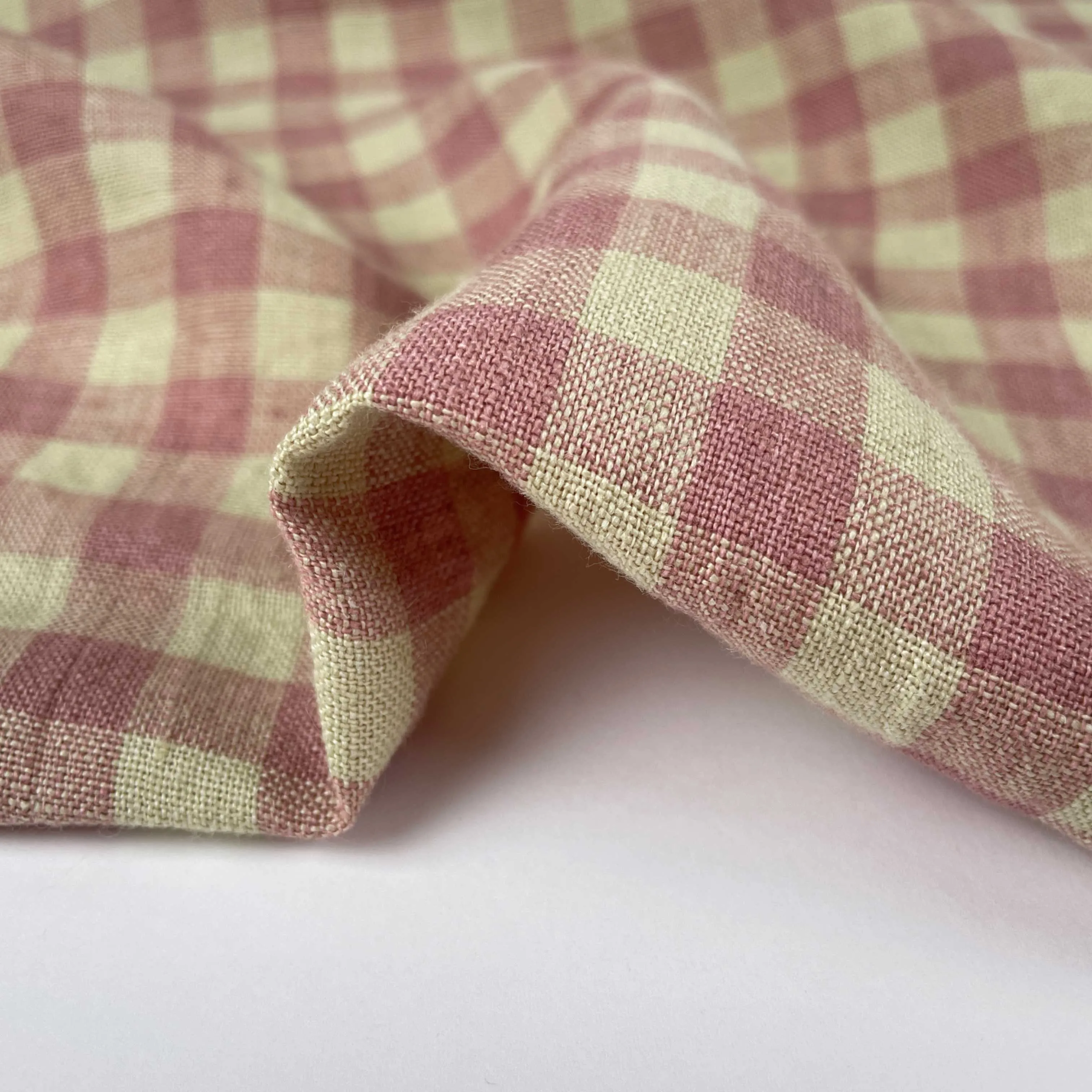 Nougat Laundered Linen Gingham Fabric in Pink & Cream