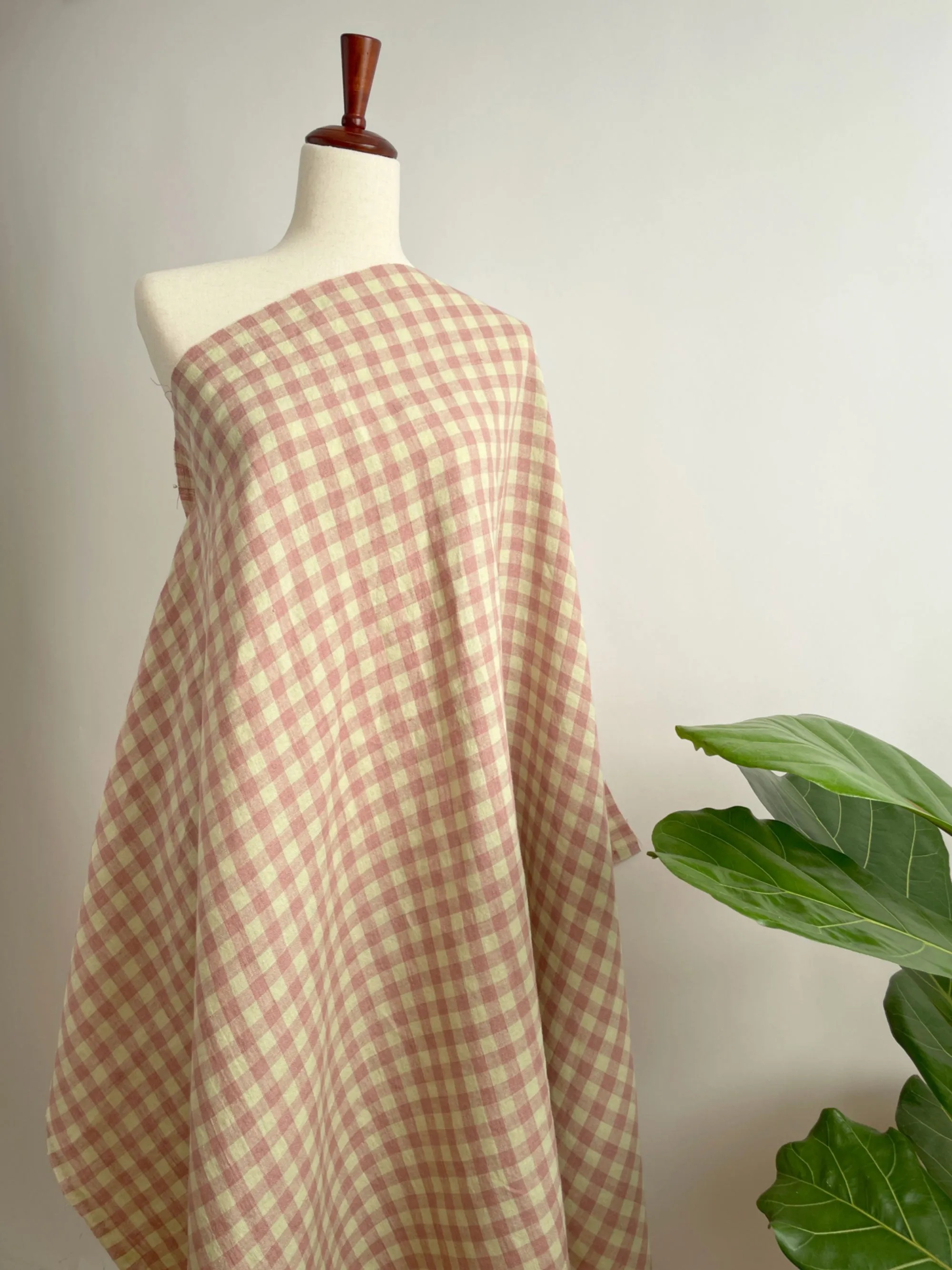 Nougat Laundered Linen Gingham Fabric in Pink & Cream