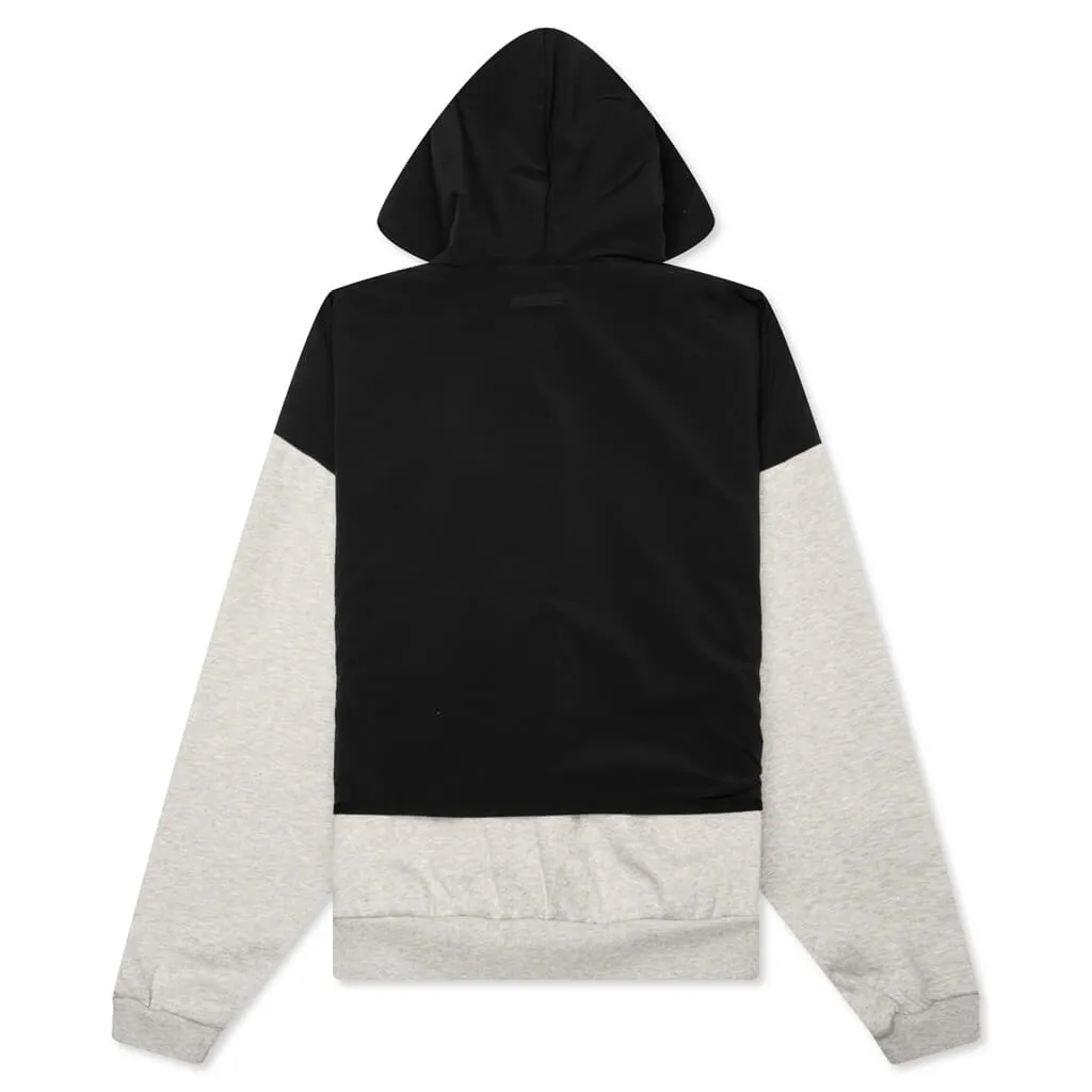 Nylon Fleece Hooded Sweater - Light Heather Grey/Jet Black