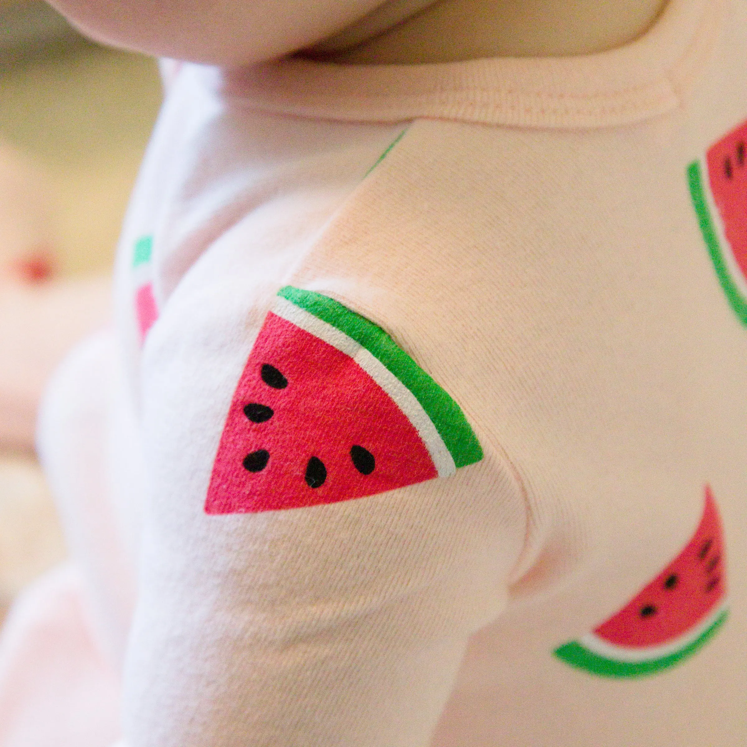 oh baby! Cotton Baby Rib Zipper Footie - Watermelon Print - Pink