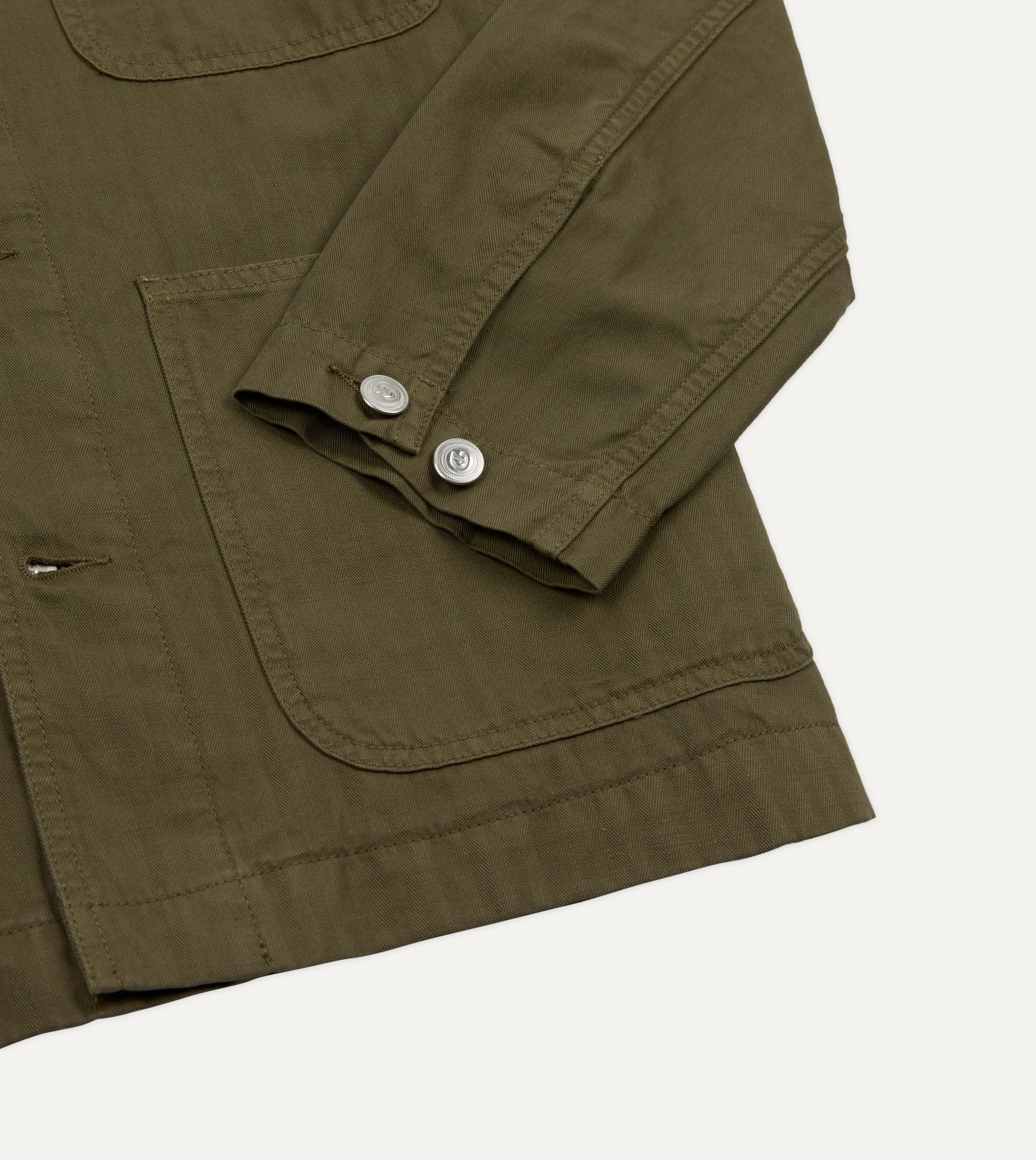 Olive Cotton-Linen Herringbone Fatigue Jacket