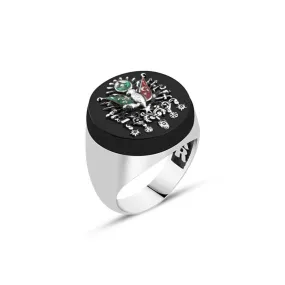 Ottoman Coat of Arms on Circle Onyx Stone Silver Men's Ring