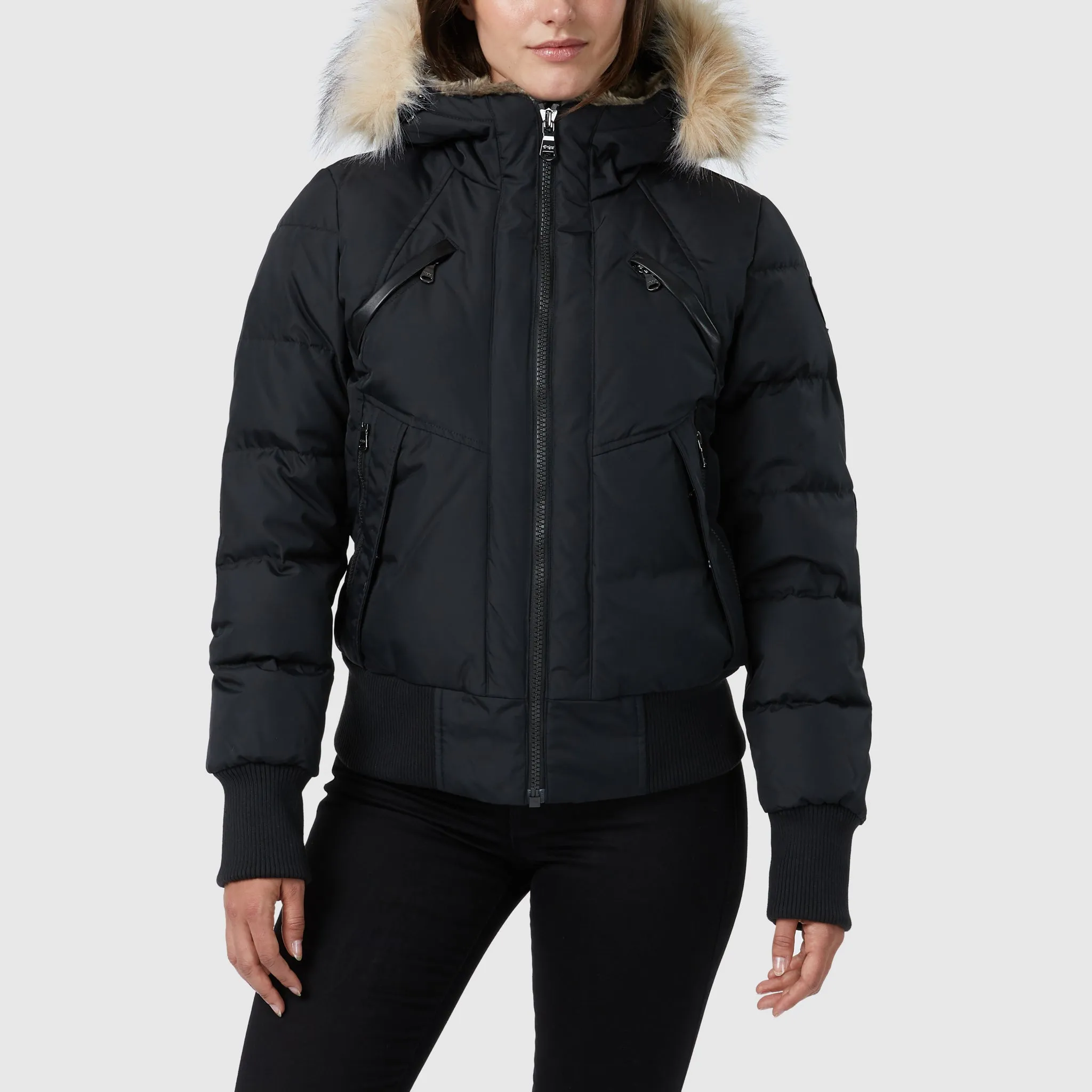 Pajar Women's Rachel Bomber With Fur Trim Hood - BLACK