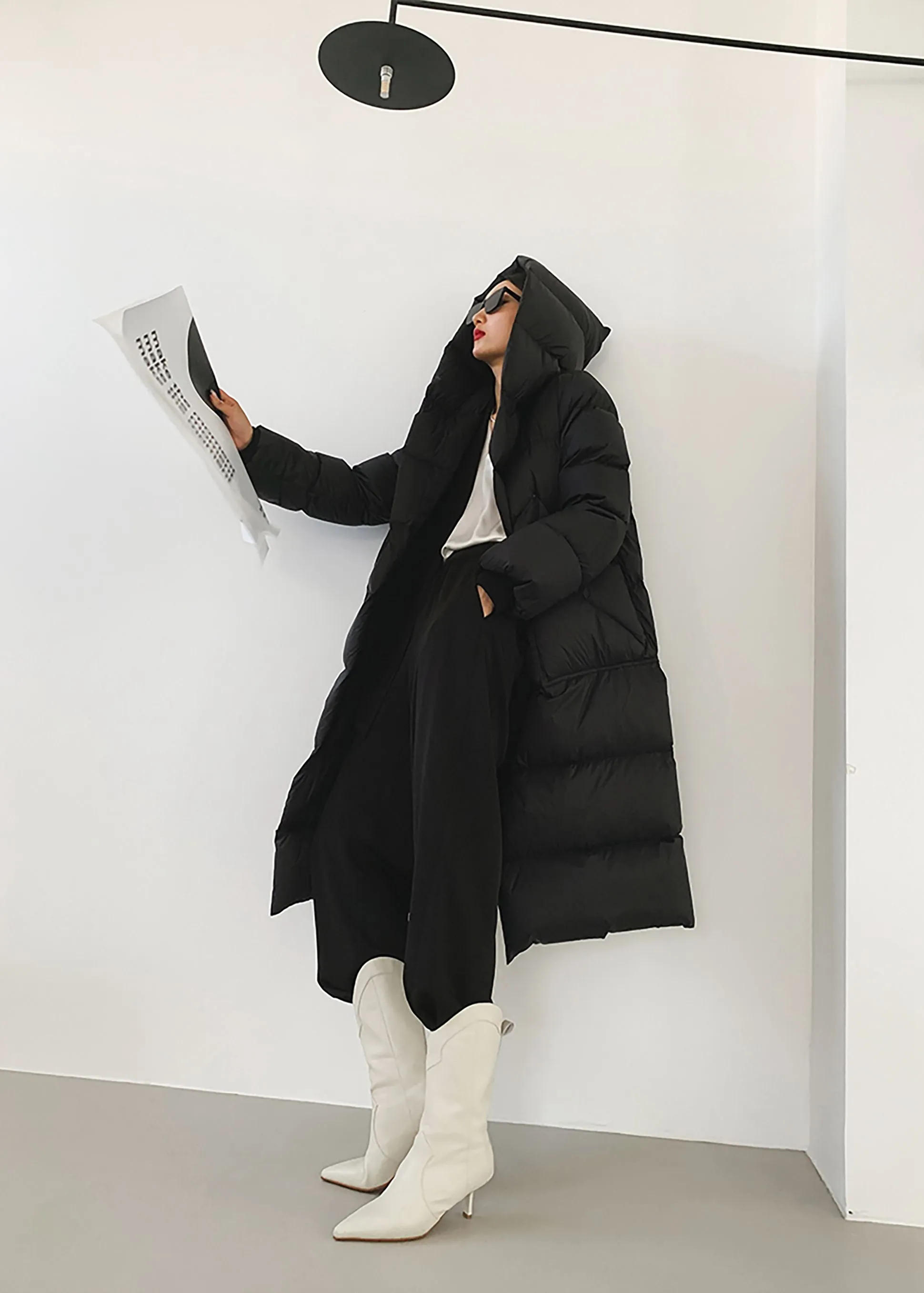 Queenie Long Belted Hooded Goose Down Coat