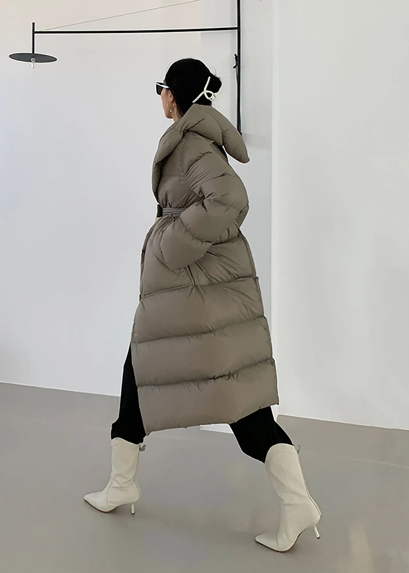 Queenie Long Belted Hooded Goose Down Coat