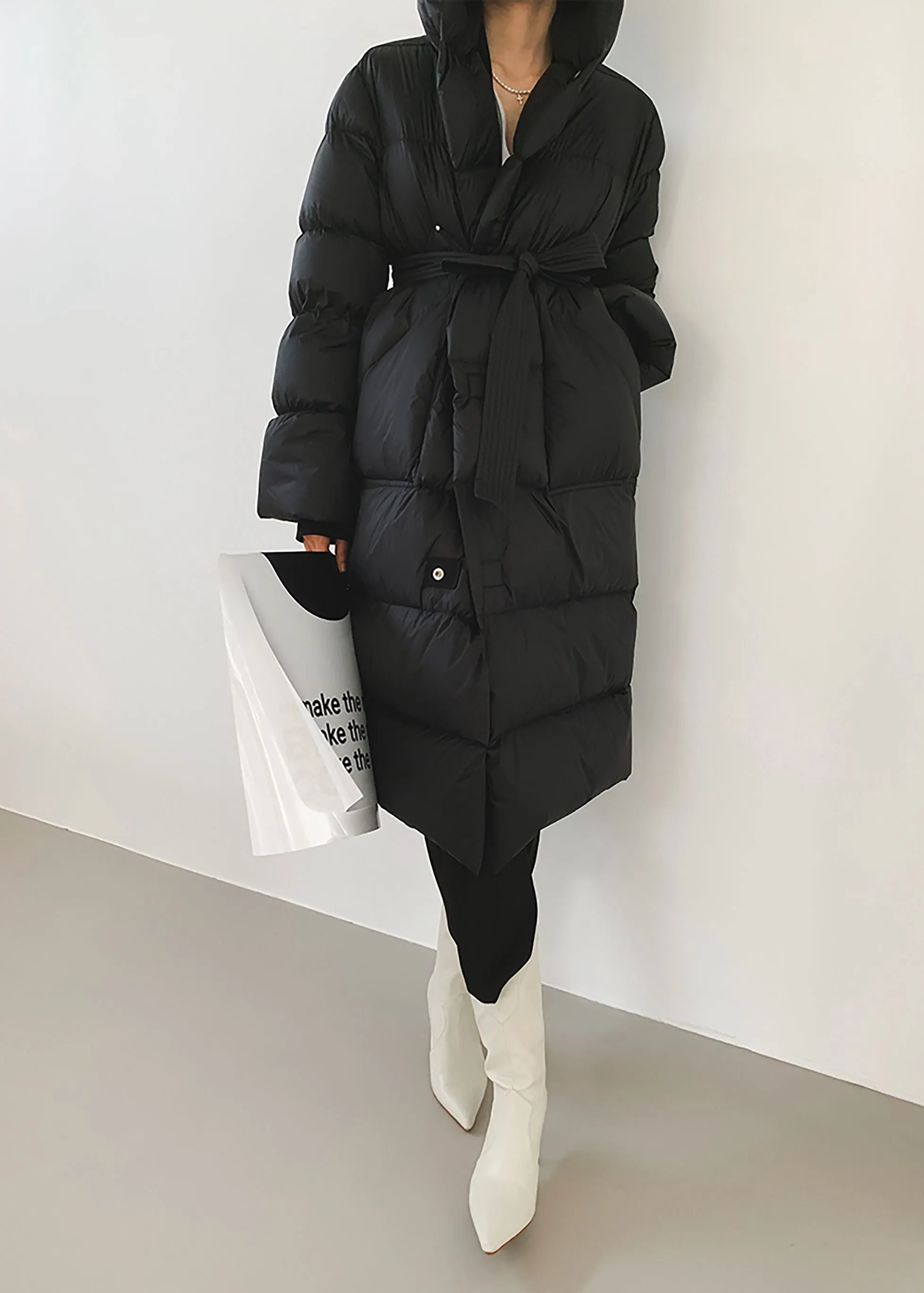 Queenie Long Belted Hooded Goose Down Coat