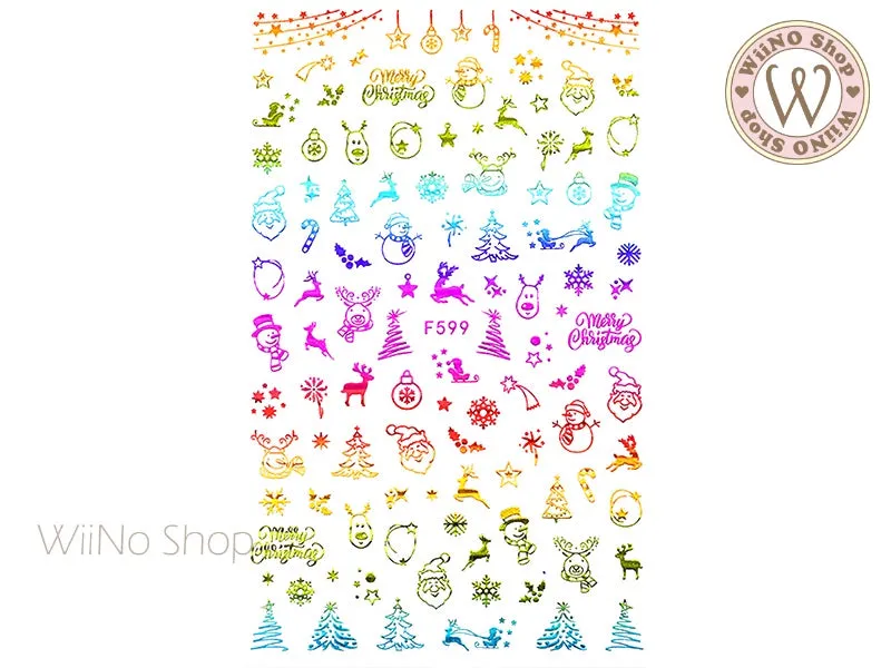 Rainbow Chrome Christmas Adhesive Nail Art Sticker - 1 pc (F599)