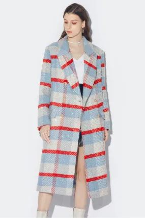 Renee Wool Blend Plaid Sequin Double Breasted Coat