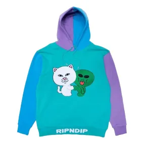 RIPNDIP BUDDY SYSTEM COLOR BLOCK CHENILLE PATCH ART HOODIE-TEA BLU & PUR