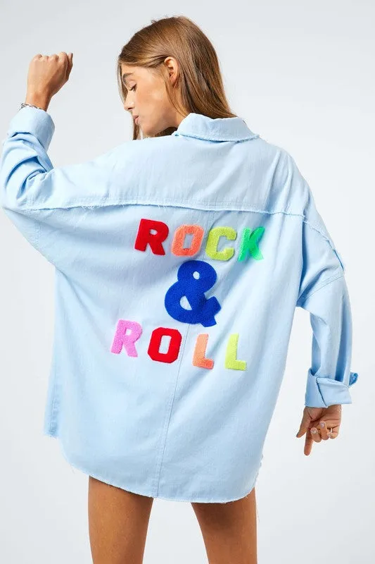 Rock & Roll MULTI COLOR LETTERS FRINGED HEM DETAIL SHIRT