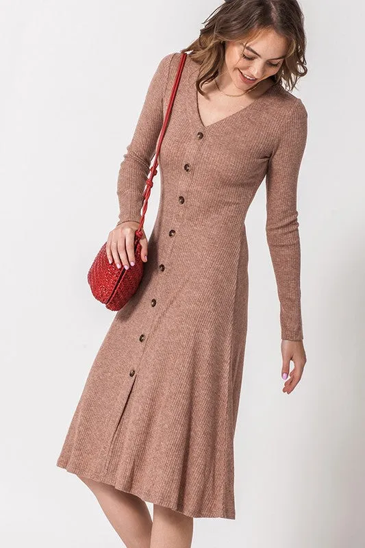 Ruby Button Down Dress in Light Brown