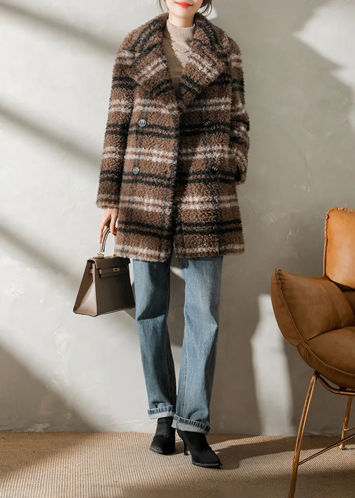 Shannon Plaid Pattern Lamb Fur Coat