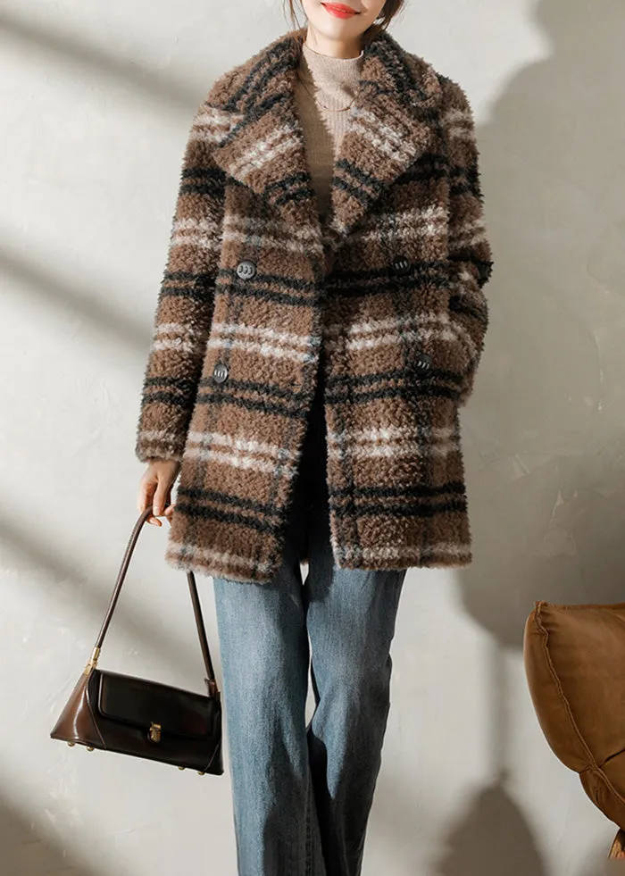 Shannon Plaid Pattern Lamb Fur Coat