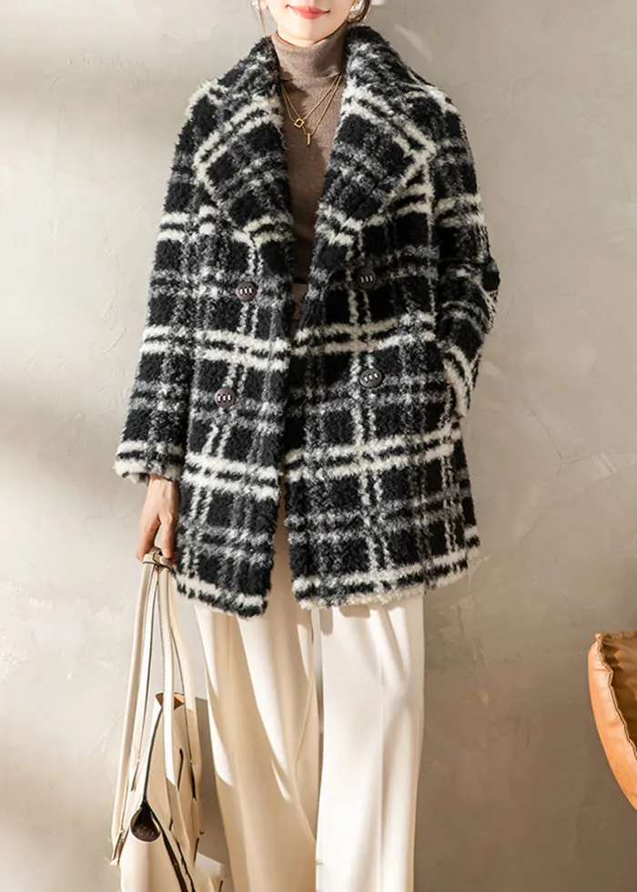 Shannon Plaid Pattern Lamb Fur Coat