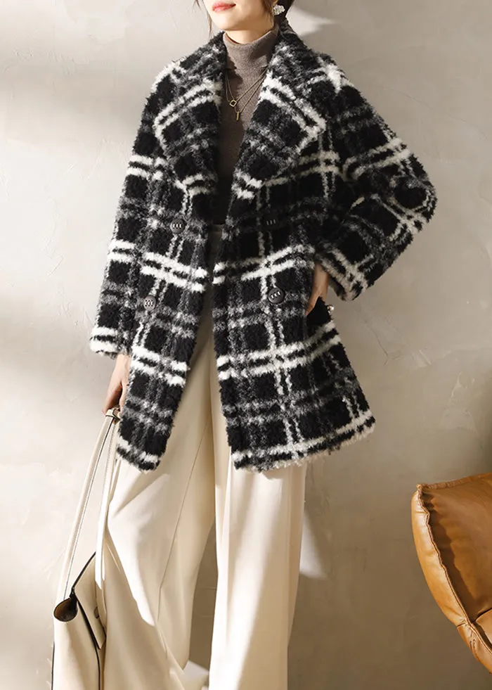 Shannon Plaid Pattern Lamb Fur Coat