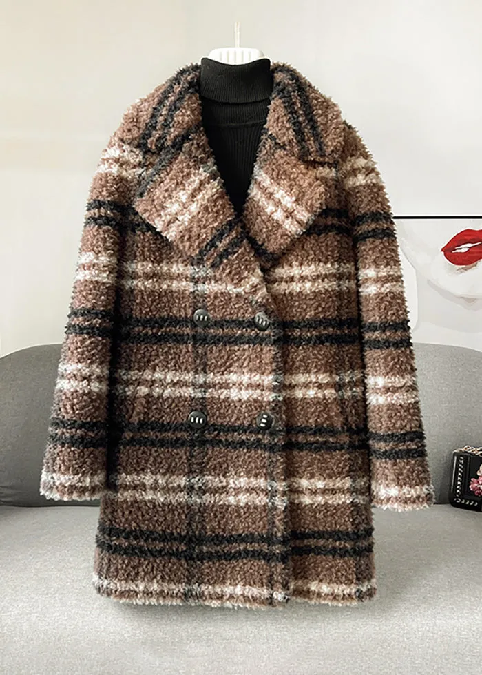 Shannon Plaid Pattern Lamb Fur Coat