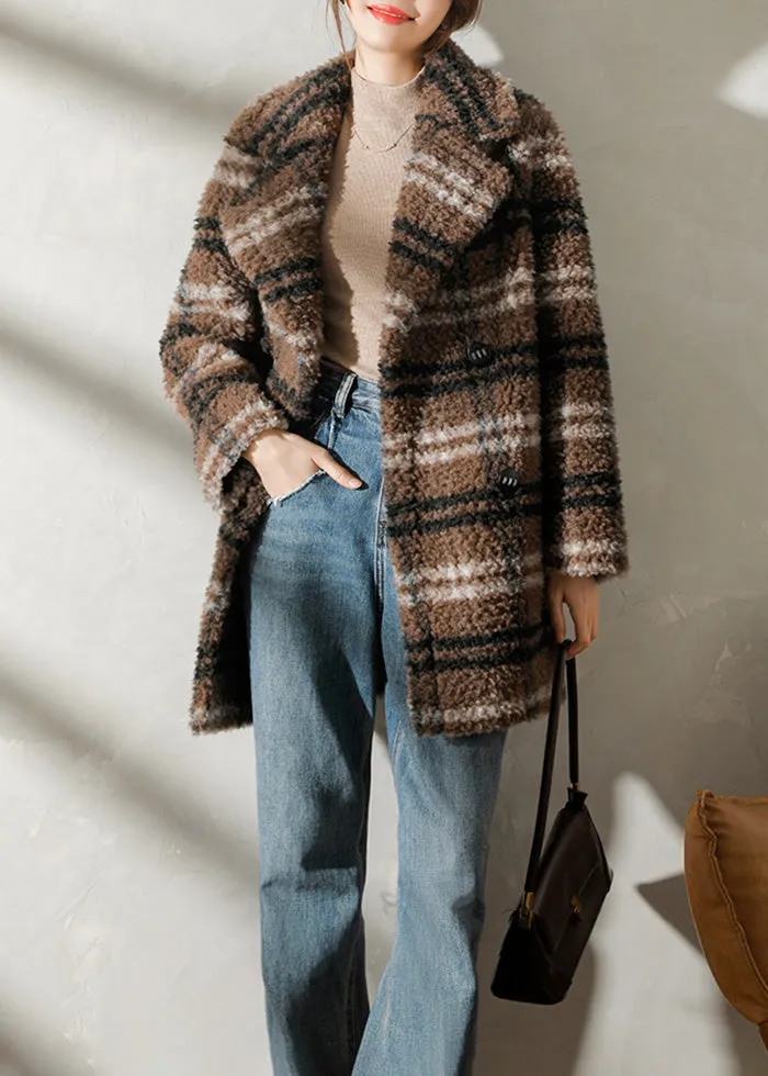 Shannon Plaid Pattern Lamb Fur Coat