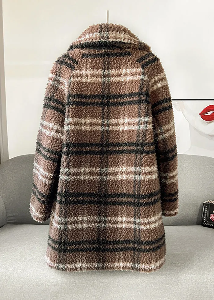 Shannon Plaid Pattern Lamb Fur Coat