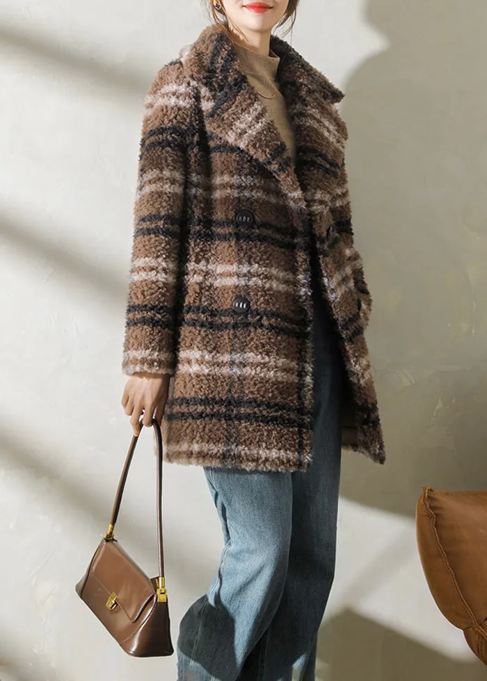 Shannon Plaid Pattern Lamb Fur Coat