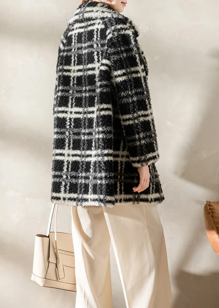 Shannon Plaid Pattern Lamb Fur Coat