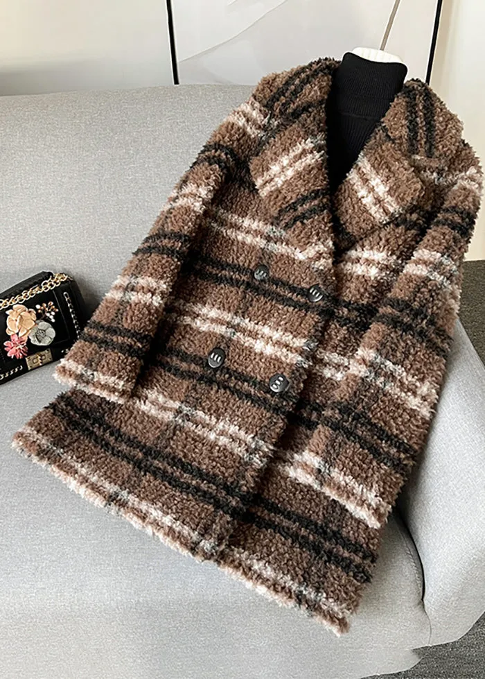 Shannon Plaid Pattern Lamb Fur Coat