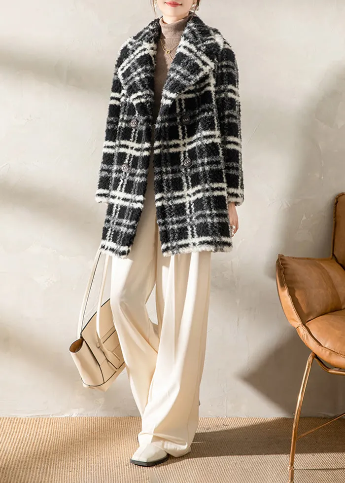 Shannon Plaid Pattern Lamb Fur Coat