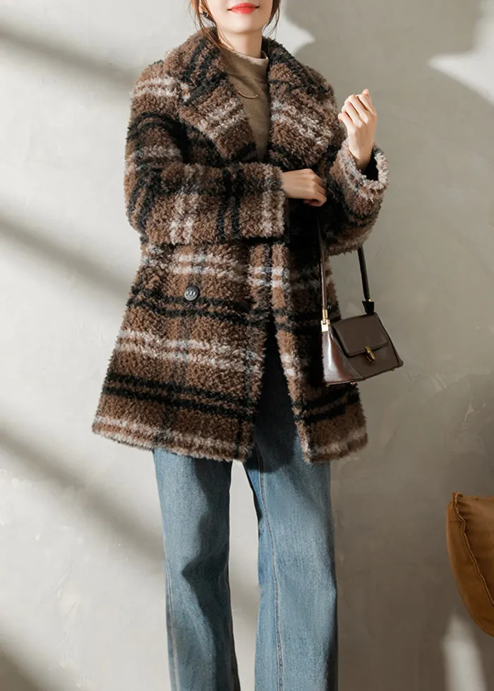 Shannon Plaid Pattern Lamb Fur Coat