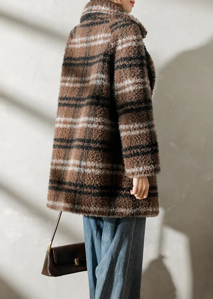 Shannon Plaid Pattern Lamb Fur Coat