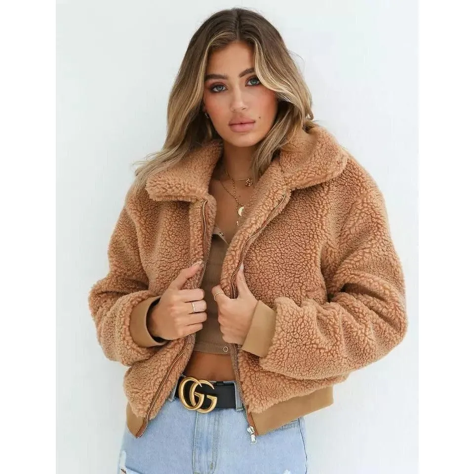 Short Zipper Teddy Coats