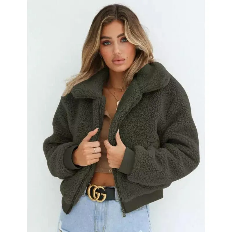 Short Zipper Teddy Coats