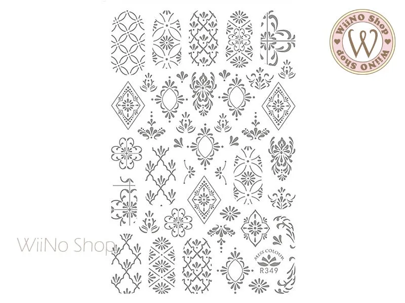 Silver Moroccan Pattern Adhesive Nail Art Sticker - 1 pc (R349-S)