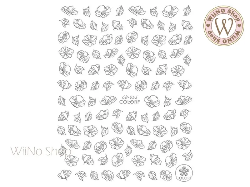 Silver Primrose Flower Adhesive Nail Art Sticker - 1 pc (CB-055S)