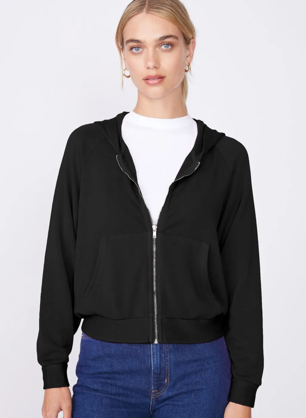 Softest Fleece Cropped Zip-Up Hoodie in Black