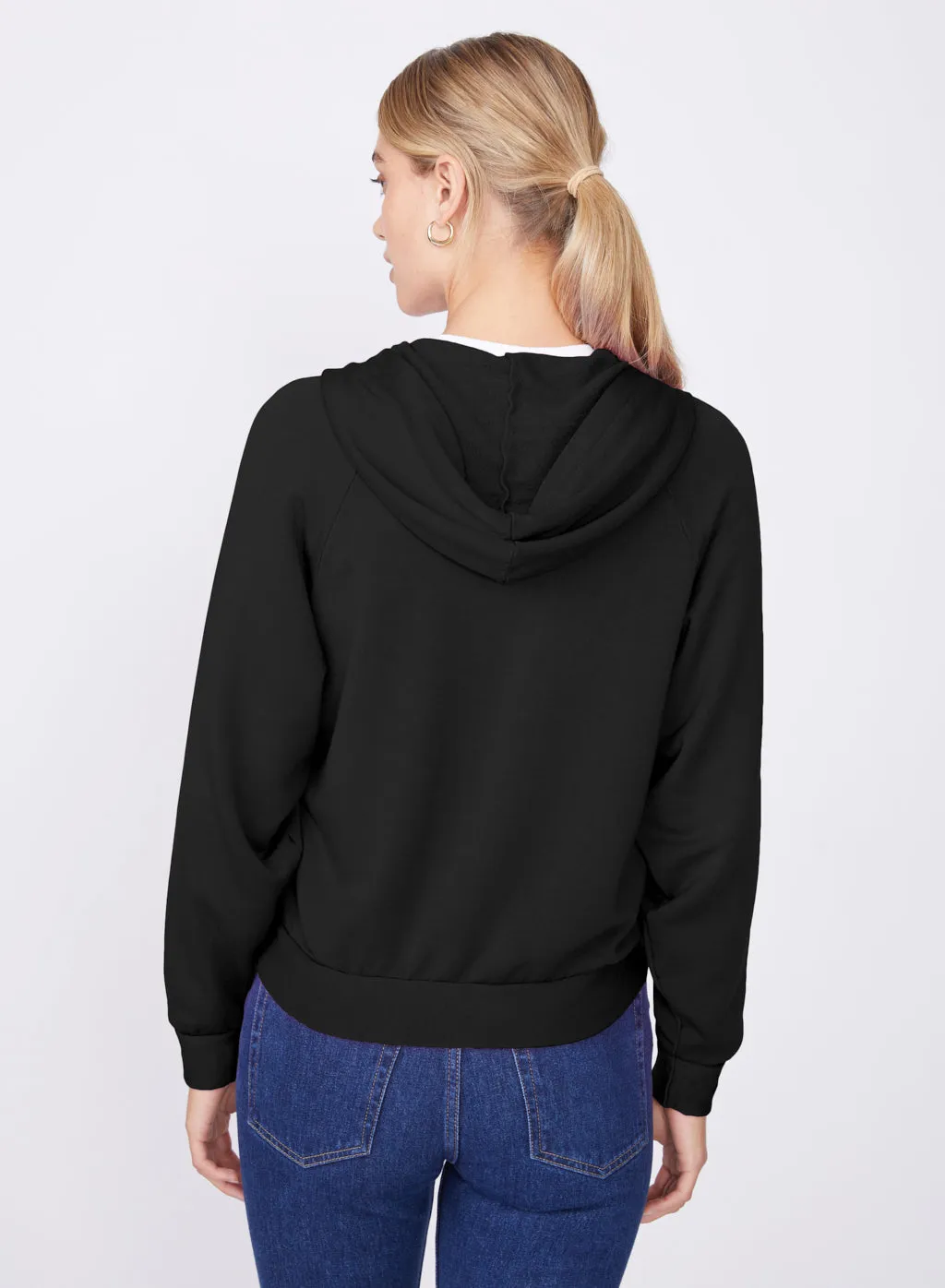 Softest Fleece Cropped Zip-Up Hoodie in Black